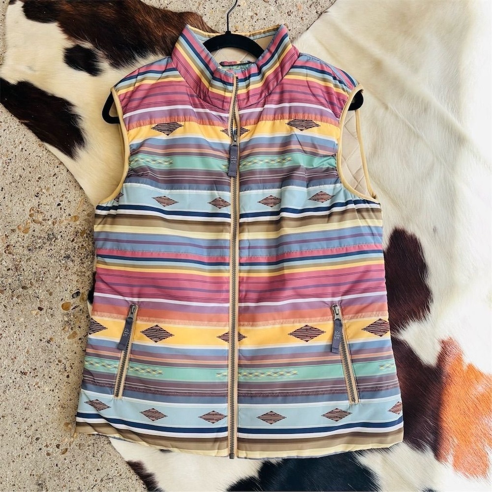 STS Ranchwear Women's Quilted Vest L Multicolor Geometric Aztec Pattern